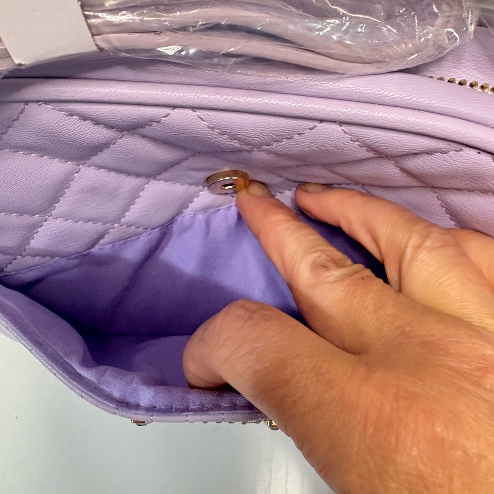 NWT  Quilted Rhinestone Crossbody Bag
Gold Chain Strap purse #minimalist#lilac - Picture 4 of 7